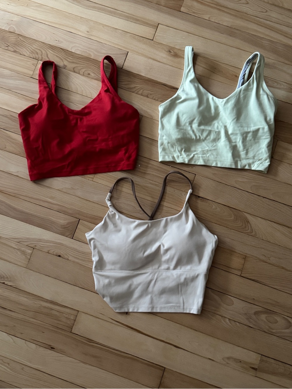 Everyday Crop Tank Trio — Red, Light Green, Cream